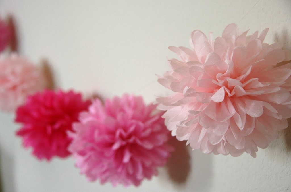 Cotton Candy Pom Garland .. Wedding Decor / Birthday Party / Party Decoration / Baby Mobile