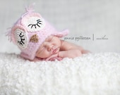 3-6 month sleeping pink fuzzy owl hat with earflaps