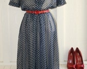 Derby Doll  -  1950's Sheer Navy Polkadot Shirtwaist Dress - by Nelly Don