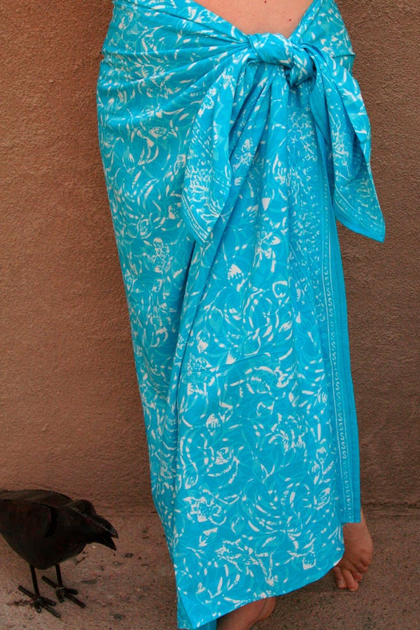 Batik Sarong Coverup - Turquoise Tiffany Blue Beach Wrap Pareo - Women's Skirt -  Women's Clothing - Spa Wrap - Beach Wedding Bridesmaid