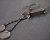 Super long, flowy and cool sterling silver rectangle and disc hanging earrings