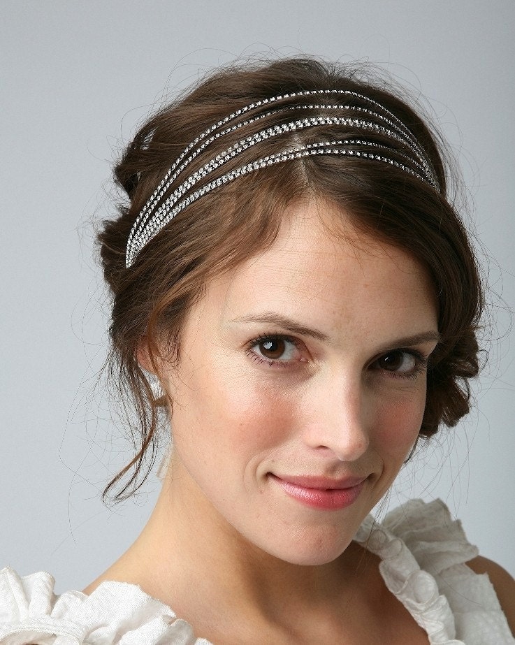 SANDRINE - Grecian Headband, Rhinestone Headband, Crystal Rhinestone Double Strand Bridal Tiara, Bridal Headband, Halo, Tie on, Headpiece
