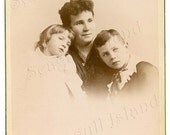 Mother with 2 Children - Antique Cabinet Photograph