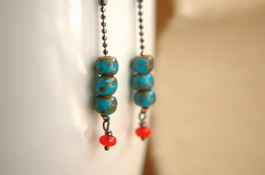 Bright Czech Glass Beaded Sparkly Chain Dangle Earrings - Miss Firecracker.