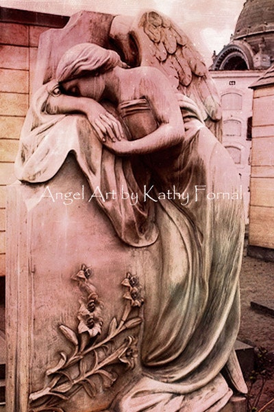 Angel Art Note Card - Angel Crying Mourning Weeping, Angel At Gravestone, Fine Art Angel Art Photography Note Card 5" x 7"