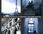 Paris Photography, Dreamy Blue Paris Prints, Paris Prints Architecture Landmarks, Set of Four Paris Prints 5 x 5 or 5 x 7