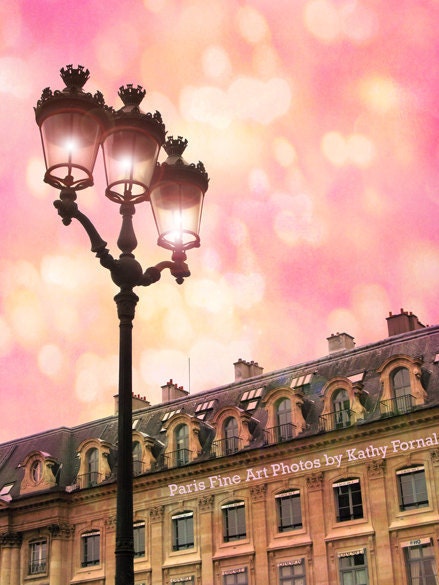 Paris Photography - Dreamy Paris Street Lamps- Surreal Pink Paris Street Lanterns - Paris Fine Art Photograph 8" x 12"