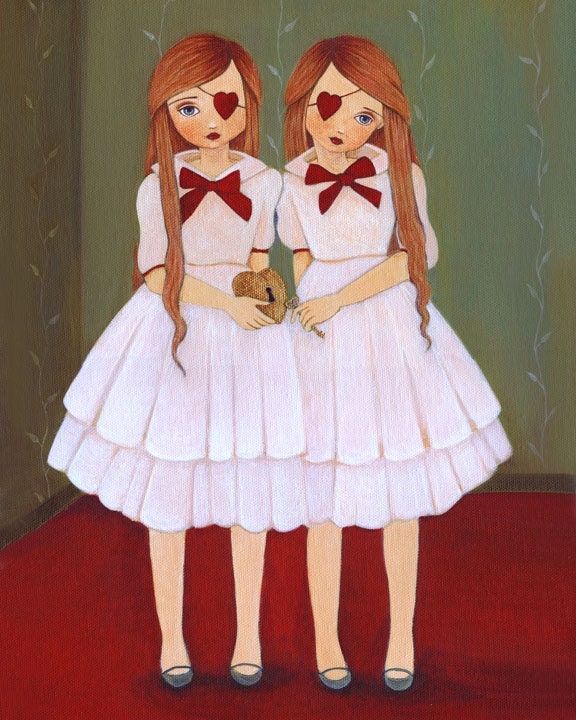 Carnival, Circus, Girls Art, Poster, Girl Art Print, Whimsical Art, Girls Room Decor, Art for Girls, Sisters - Love Bandits 8x10 Print