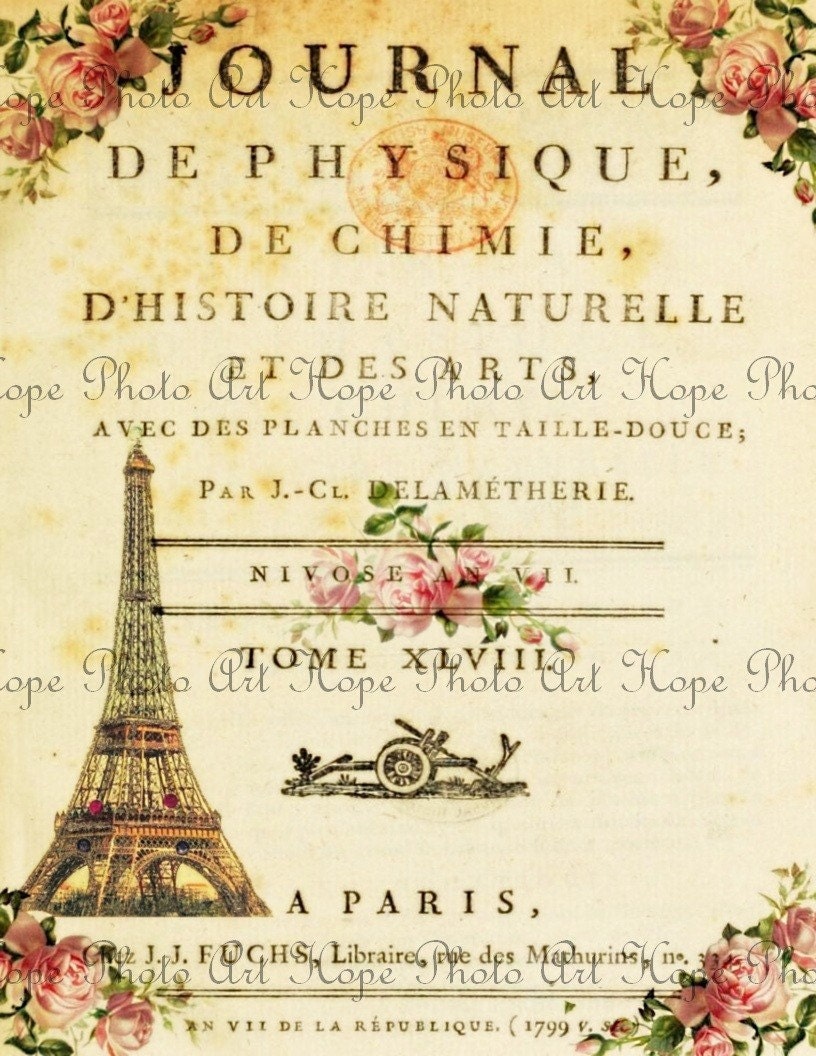 Vintage French Journal Digital Collage Sheet - craft supplies art print paper supplies image transfer greeting cards- U Print