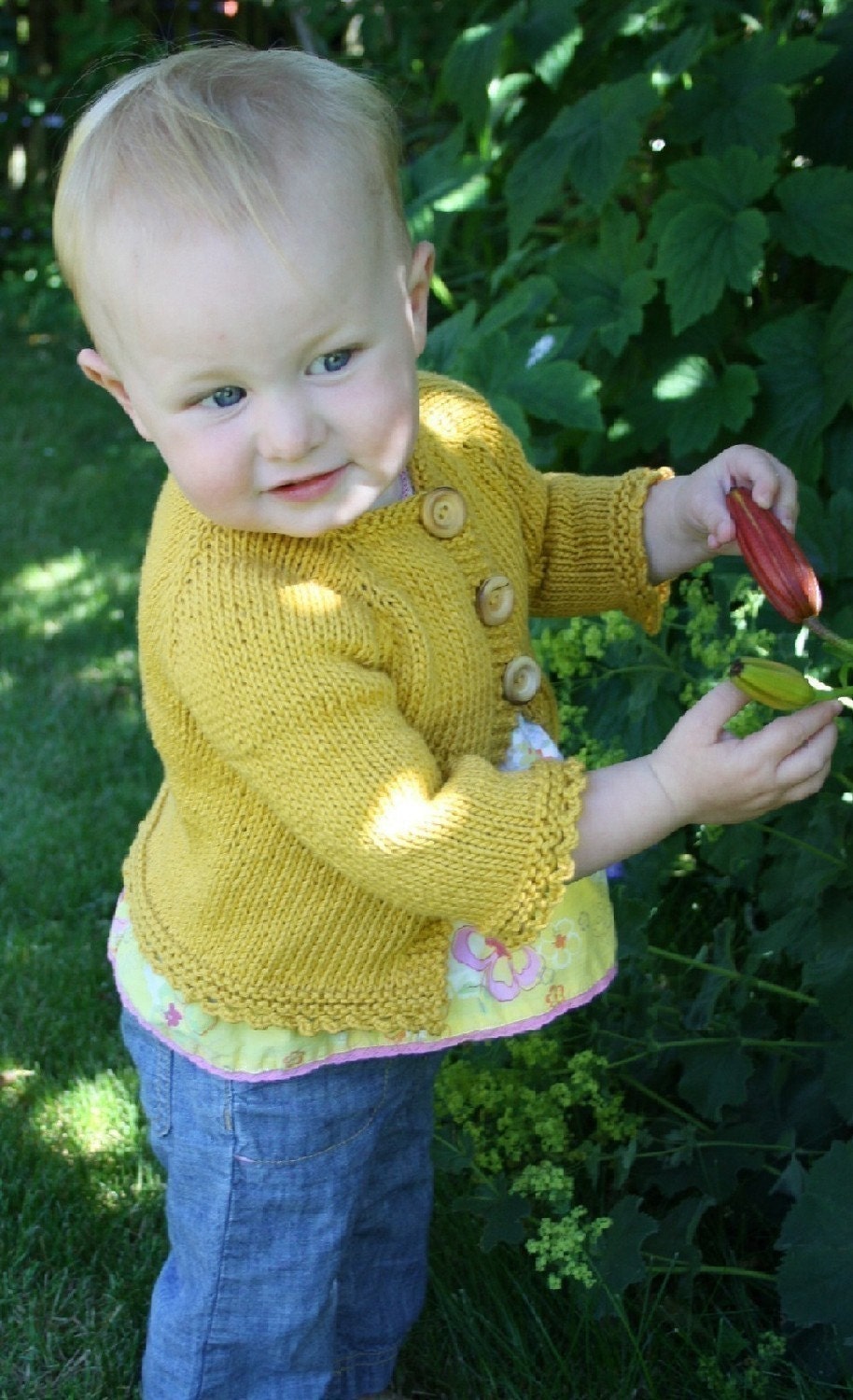 ELSIE CARDIGAN // child's top down cotton sweater knitting pattern PDF