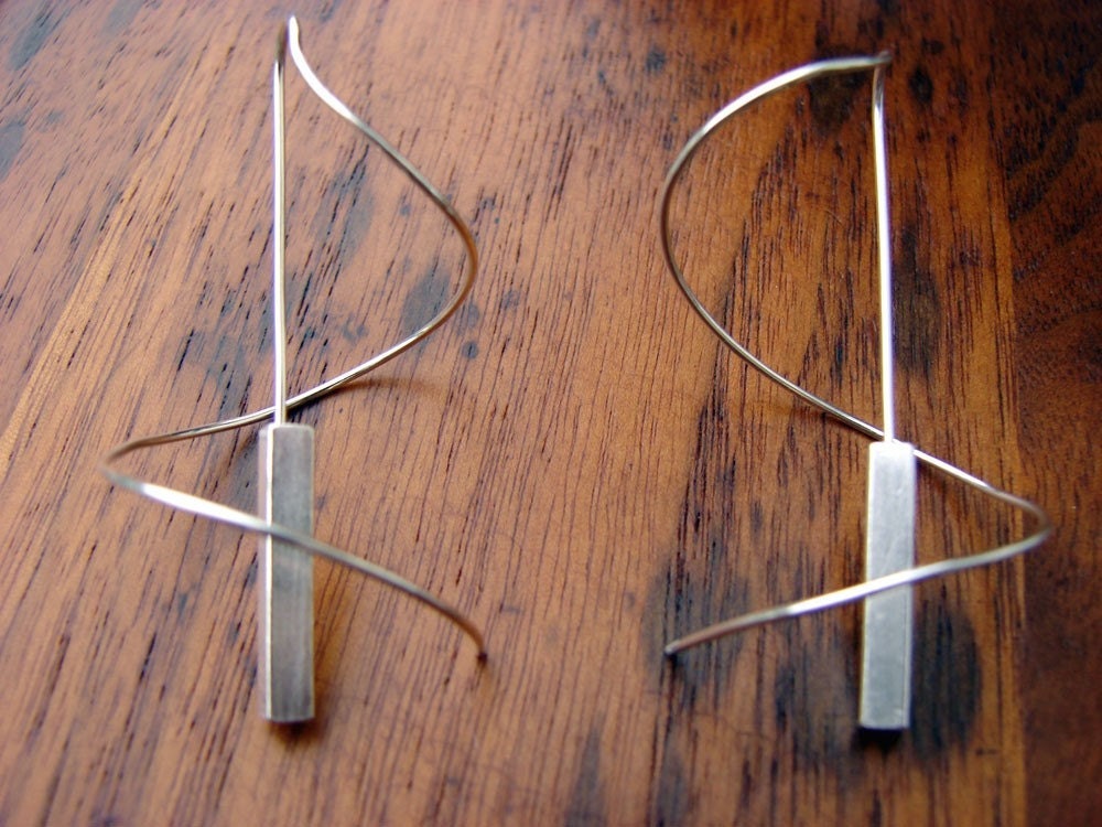 Silver Bar Spiral Reverse Earrings
