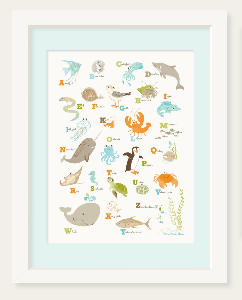 POSTER - Sea & Shore Alphabet (12x16) - nursery art for children