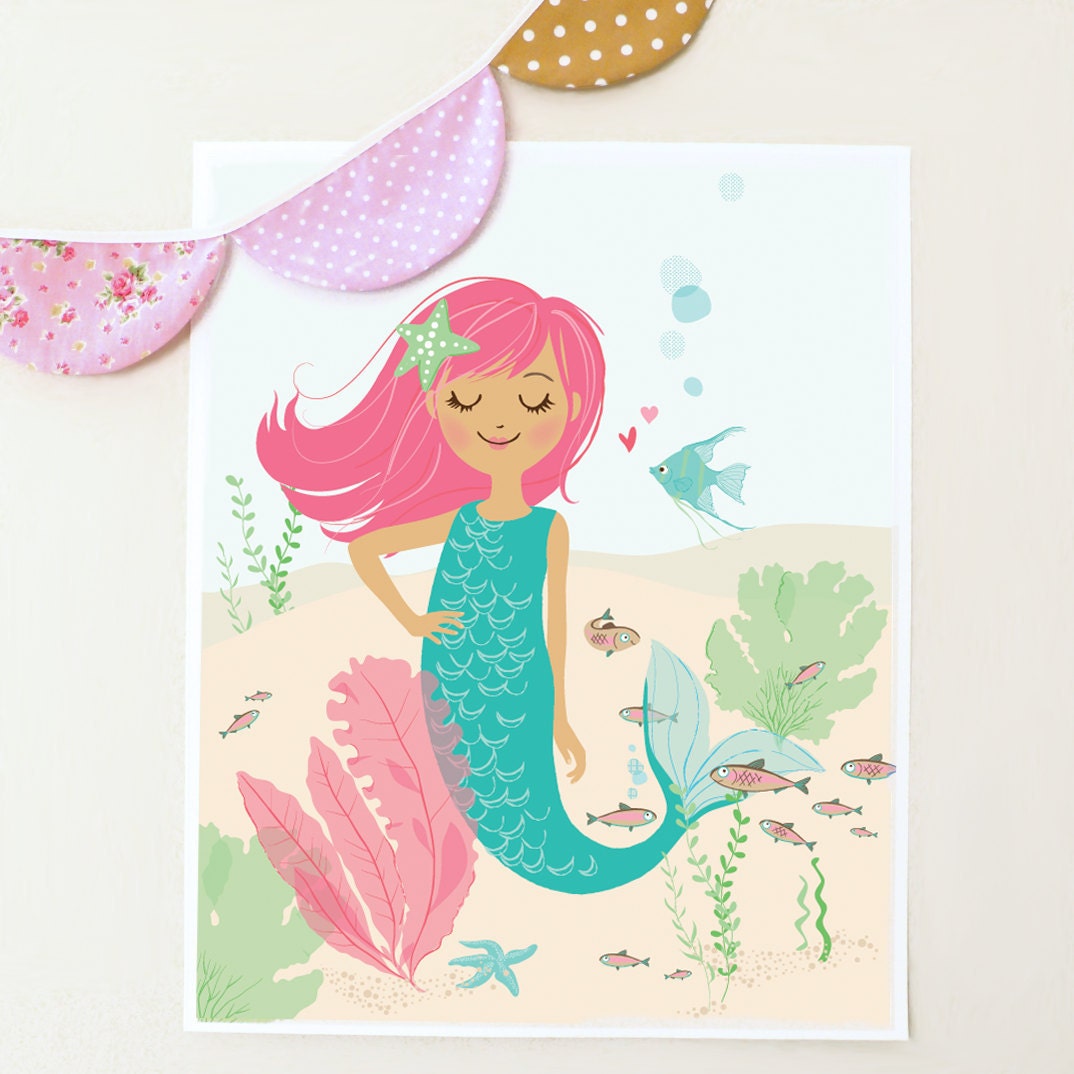 Deep Sea Cutie - mermaid poster print