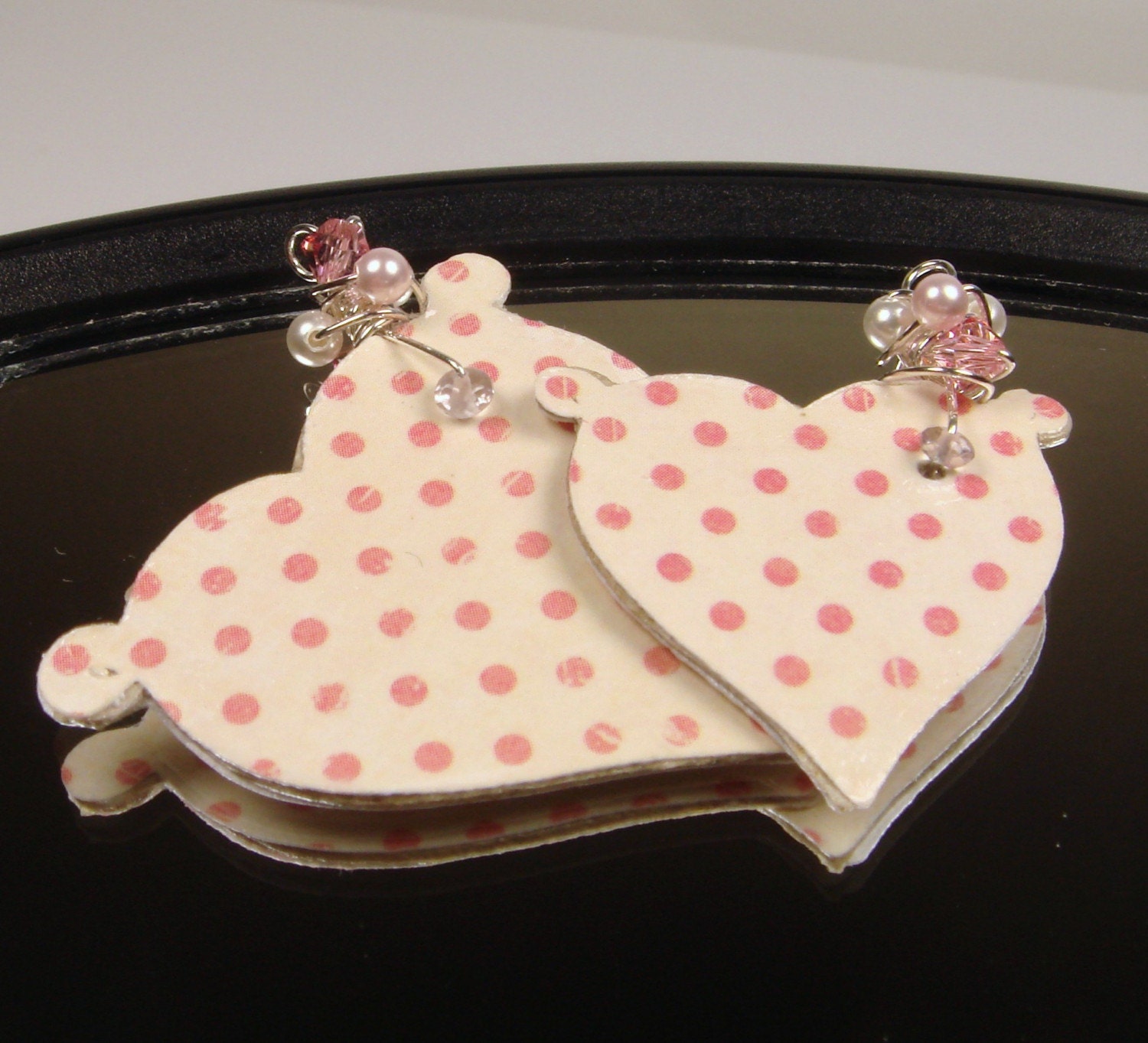 matching pendants // mother child // vintage looking paper hearts w gemstones