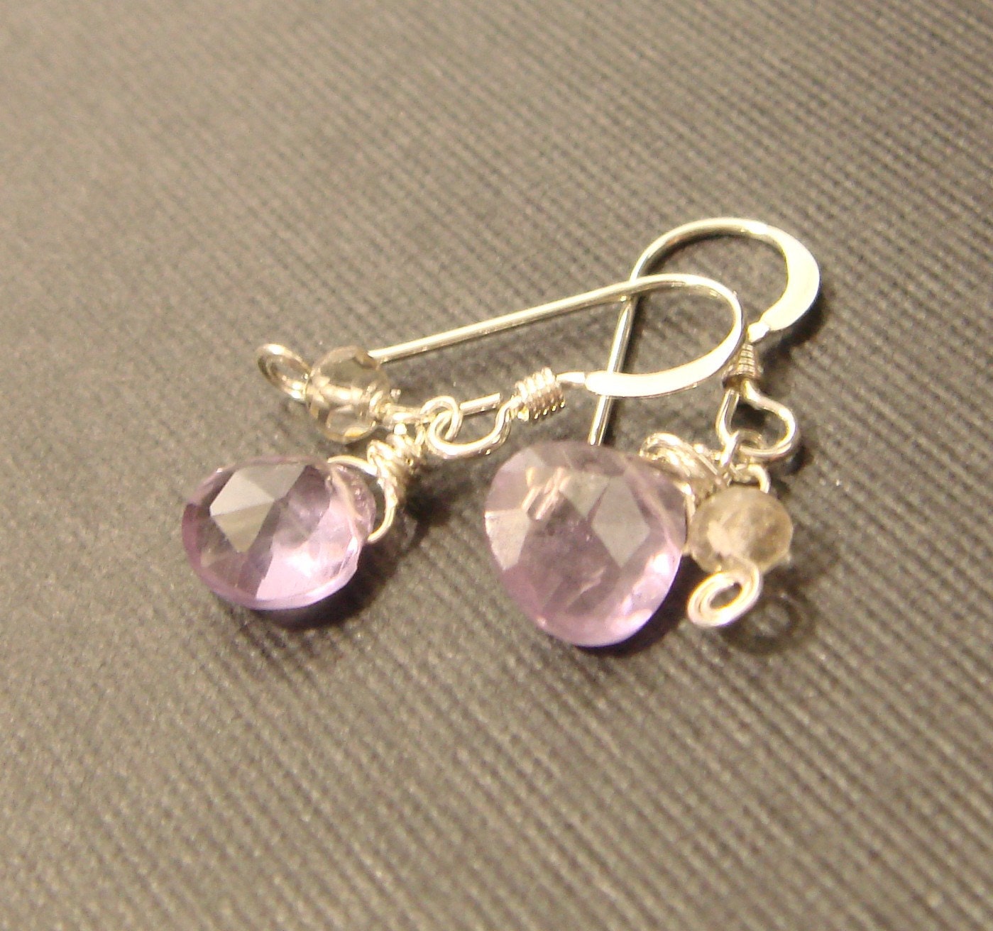 divine. february birthstone. sweet amethyst drops earrings w smokey quartz // bridal bridesmaid wedding