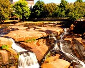Reedy River Falls - Greenville Photography South Carolina Waterfall Brown Rock Lustre Fine Art Print Wall Hanging - 8x10 Photograph