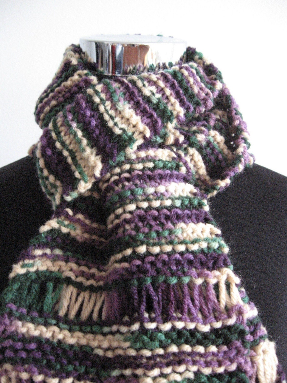 Purple/green/beige Print Autumn Scarf Vegan Yarn Winter Fashion Accessories
