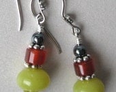 Olive Jade and Carnelian Earrings