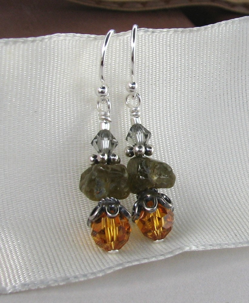Green Garnet and Swarovski Crystal Earrings