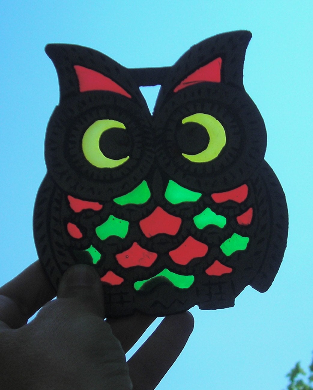 Vintage Owl Trivet-Colorful Glass and Metal