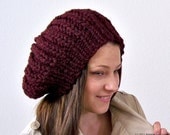 Slouchy Beanie Hat in Maroon Red - Slouchy Beanie - Slouch Hat - Knit Hat - Womens Hat - Mens Hat - Pom Pom Hat -