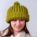 Slouchy Beanie in Lime Green - Knit Pom Pom Hat - Slouchy Hat - Green Hat - Wool Pom Pom Hat - Chunky Beanie -