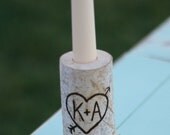 Birch Bark Log Taper Candle Holder Custom Engraved With Your Initials
