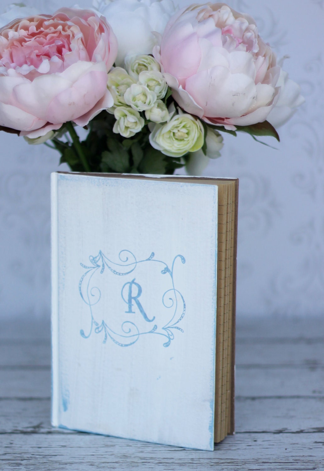 Wedding Guest Book Hand Stamped Shabby Chic Decor (item S10463)