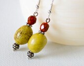 sterling earrings w/ natural stones : poppy red w/ mustard yellow turquoise