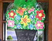 Happy Pot of Flowers Door Hanger/ Message Board - Bronwyn Hanahan Art