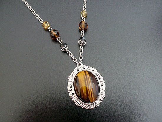 Tiger Eye Necklace Gothic Jewellery Victorian Wedding Bridal Bride Groom Gemstone Yellow Brown Noir Black Gothic Necklace Jewelry