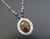 Gothic Necklace Volcano Quartz Glass, Victorian Wedding Bridal Bride Groom, Flame Fire Yellow Brown Noir Gothic Necklace Gothic Jewelry