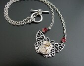 Steampunk Butterfly Necklace Filigree Victorian Pendant Bride Bridesmaid Upcycled Steam Punk Indistrial Red Mens Women's Gothic Jewelry