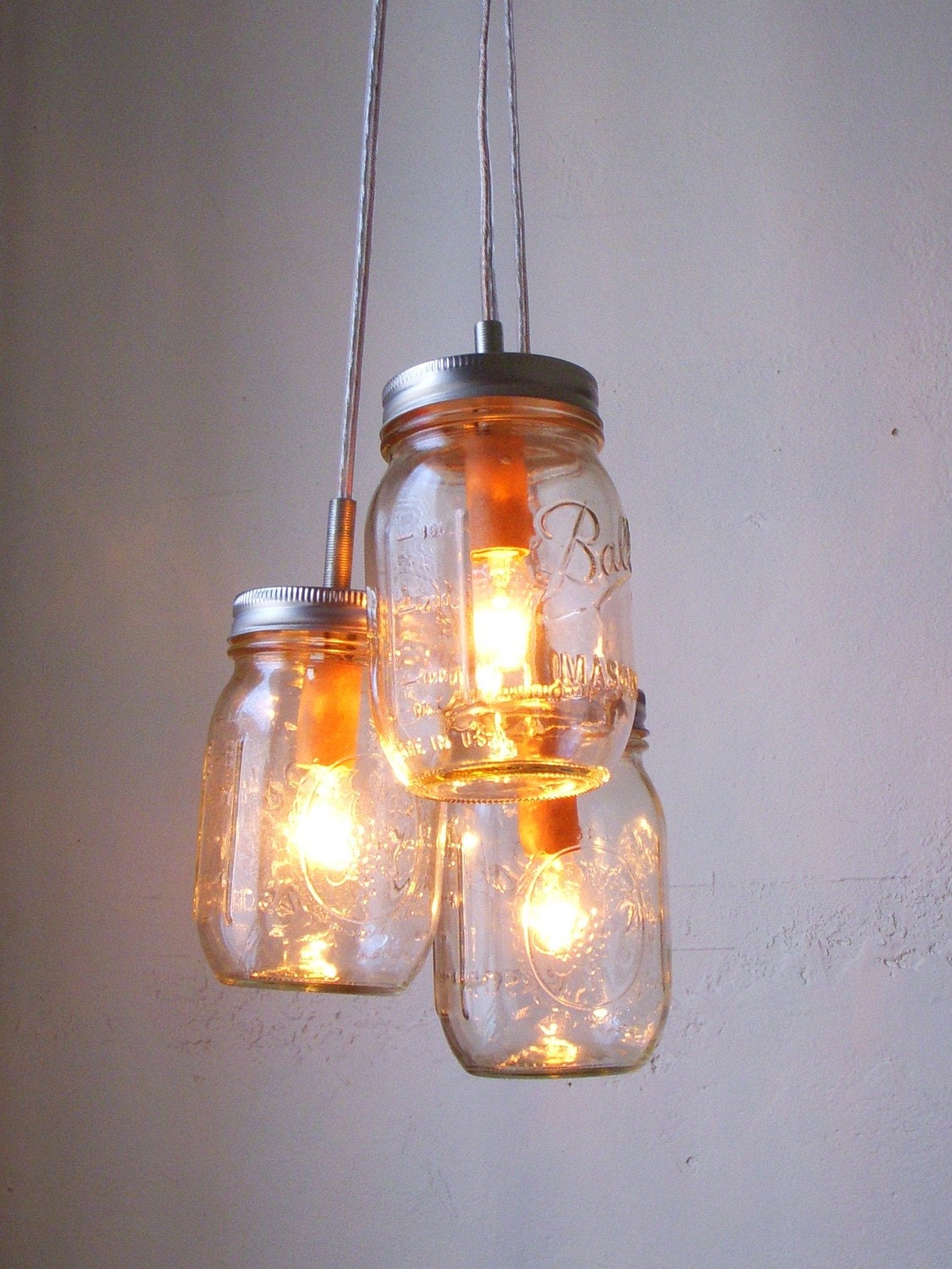 Summer Splendor Mason Jar Chandelier Hanging Pendant Light - Rustic Wedding Upcycled Lighting - BootsNGus Lamp Design