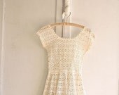 lace crochet dress antique white / gold sequin 60s