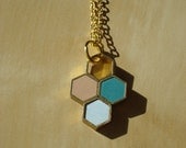 tri-colour honeycomb hexagons pendant 012- necklace