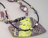 Handcrafted Necklace - Purple Green Beaded Wire Wrapped Two Strand No. 141