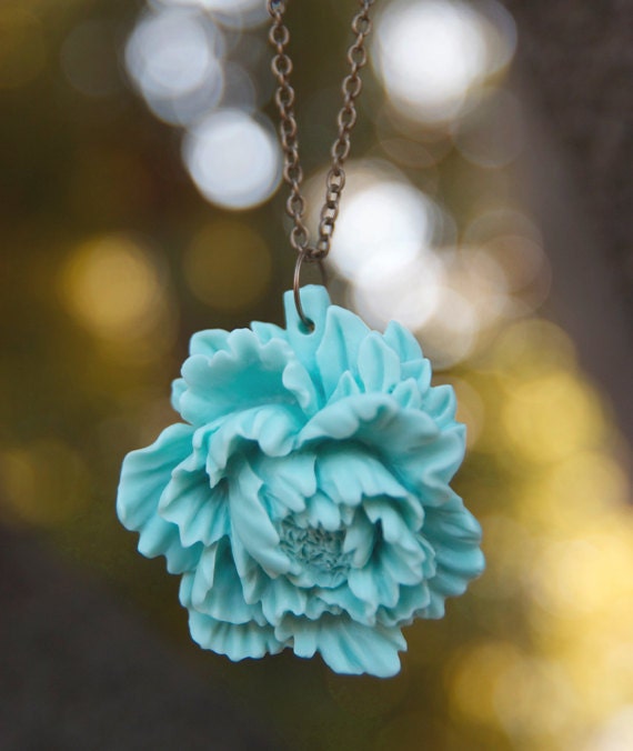 Large Light Blue Flower Peony  Necklace Bridesmaid Gifts, Maid of Honor Gifts, Rustic Wedding - Ice