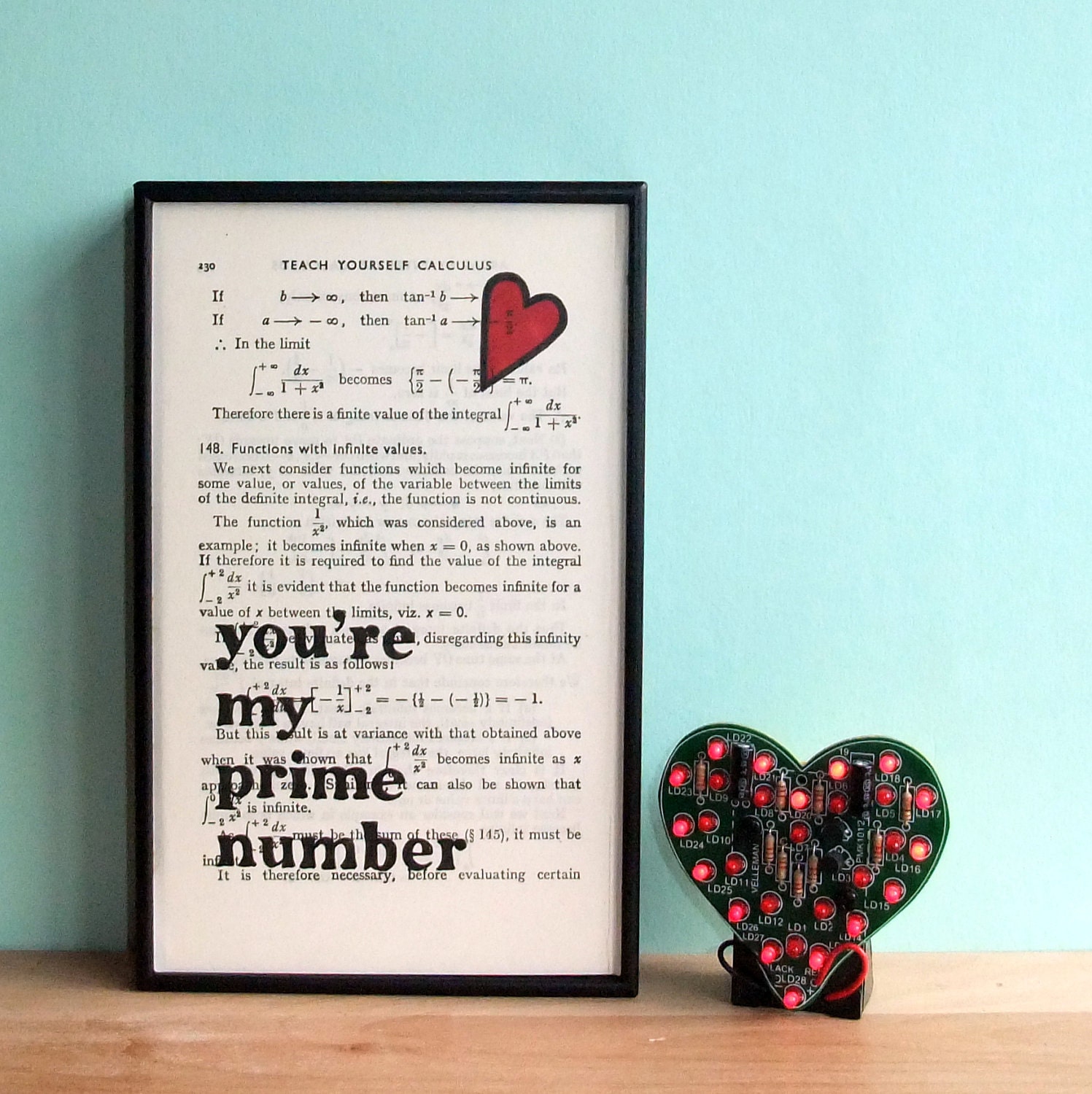 Romantic Typographic Art 'You're My Prime Number' on vintage book page
