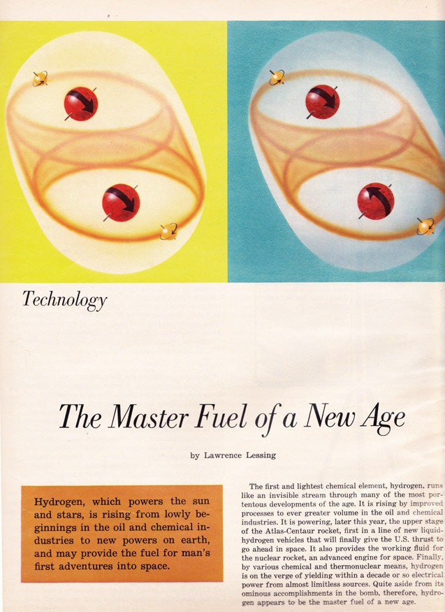 1961 Hydrogen article Lawrence Lessing in Fortune vintage nuclear energy atomic Master Fuel of a New Age - Free U.S. shipping