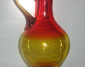 Large Vintage & Beautiful Handblown Pitcher in Red and Yellow