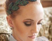 Emma green beaded leaf headband