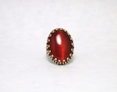 Orange Cats Eye Ring Ornate Handmade Under 15.00 Dollars