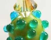 Dotted Swiss Earrings in Luscious Pink and Green Lampwork
