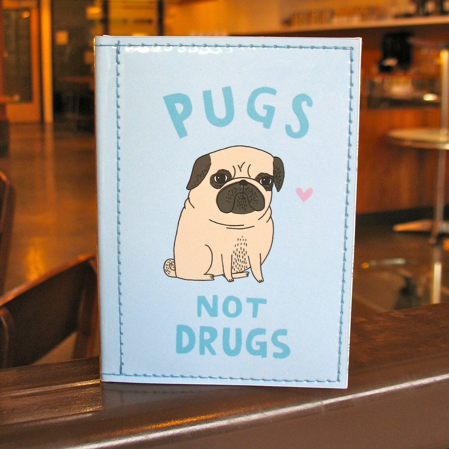 Handmade Vinyl Art  Passport Case - Pugs Not Drugs - Gemma Correll