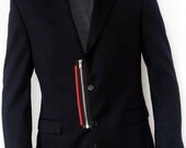 Zippered black men blazer with leather cuffs with collar accents  / jacket sizes 36, 38, 40, 42, 44