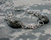 Military Button Bracelet Fleur de lis Chainmaille I love my Soldier Bracelet