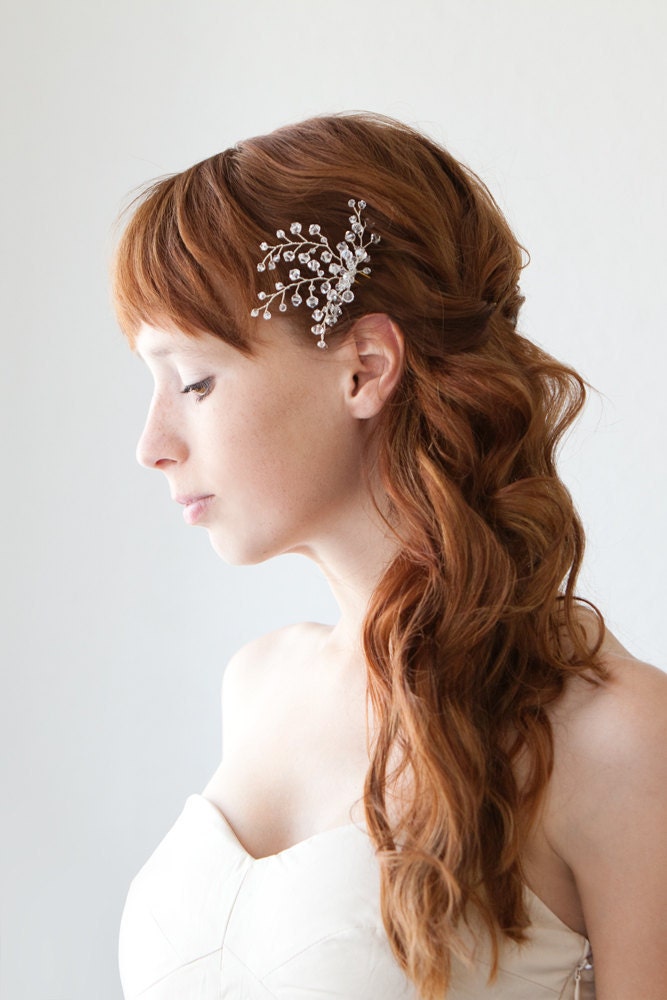 Wedding, Bridal Fascinator, Head Piece, Crystal Hair pin, Wedding Hair Accessory, Silver - Crystal Twigs