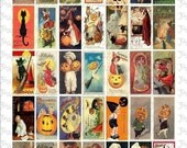 Halloween Postcards Digital Download Collage Sheet 1 x 2 inch