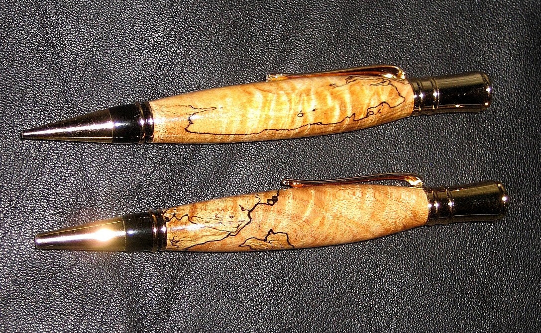 Curly Black line Maple wood Executive pen and pencil desk set, FANTASTIC FIGURE
